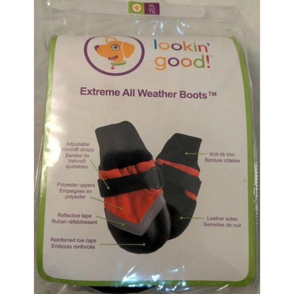 All Weather Dog Boots Snow Ice XL Red 4 3/4” Paw Reflective Leather Fleece Lined - Picture 1 of 2